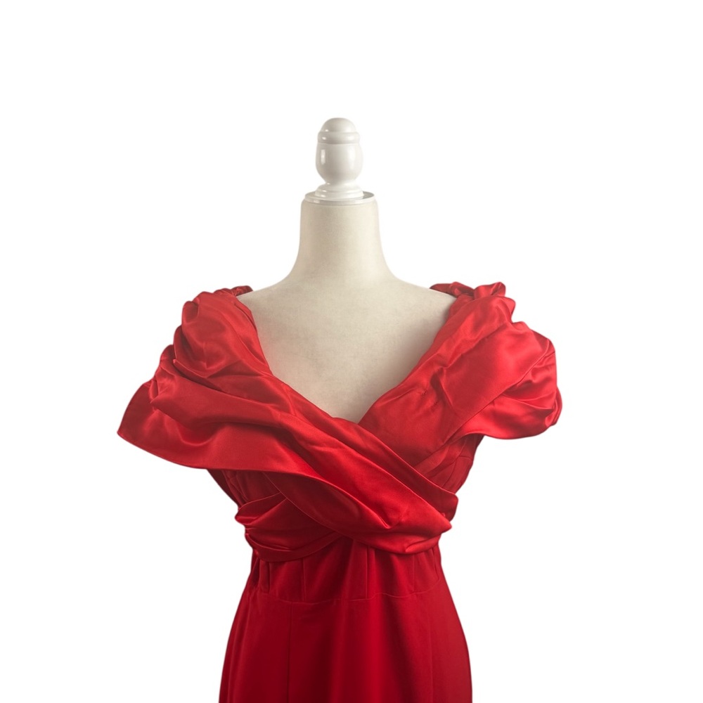 NWT Alieva Presley Crepe Ruffle Shoulder Gown Dress in Red Sz. L - Picture 12 of 15